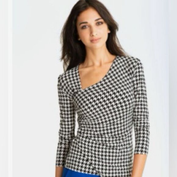 Vince Camuto long sleeve black and white houndstooth ruched top size small - Picture 1 of 7